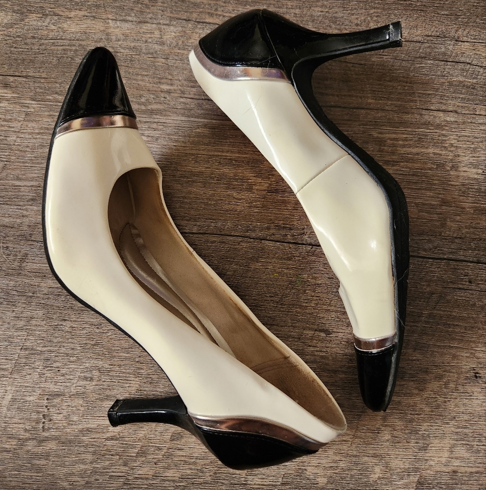 ComfortPlus Elegant Black and Cream Women's Kitten Heels